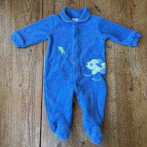 Vintage Carters Blue Plush Baby One-Piece Footed Fleece Romper